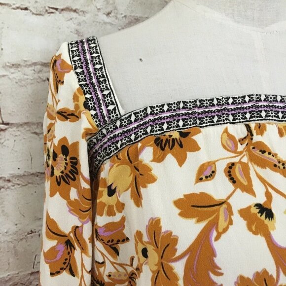 Intimately Free People Ivory Floral Boho Bodysuit Square Neck Tiered Sleeve - XS - Picture 2 of 3